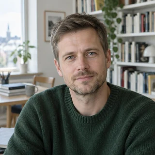 AI-genererat portrÀtt för den fiktiva profilen Jonas Bergström